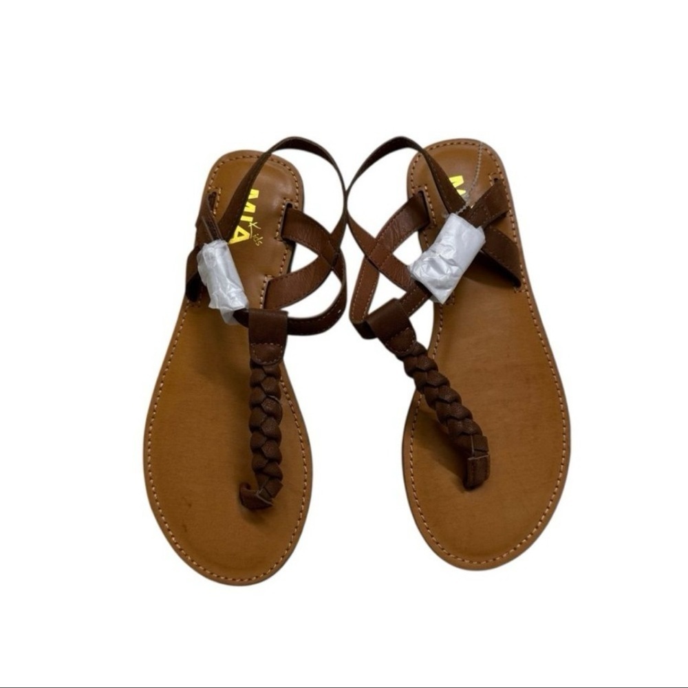 Mia Kids Annae Girl's Sandals T-Strap Cognac Brush Brown size 5 NEW